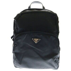 PRADA Re Nylon Saffiano Leather Backpack Black Triangle Logo Plate
